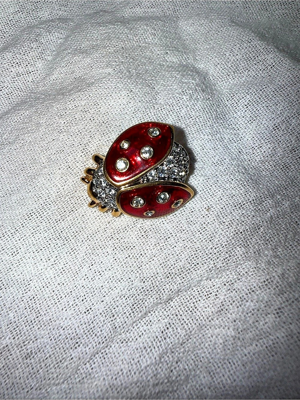 Swarovski Ladybug Brooch Crystal Red Enamel Bug Pin Vintage Swan mark